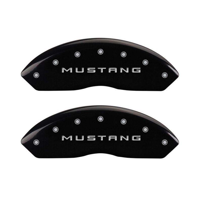 MGP 4 Caliper Covers Engraved Front Mustang Engraved Rear GT Black finish silver ch