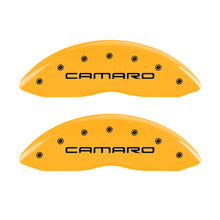 Load image into Gallery viewer, MGP 4 Caliper Covers Engraved F &amp; R Gen 4/Camaro Yellow Finish Black Char 2000 Chevrolet Camaro