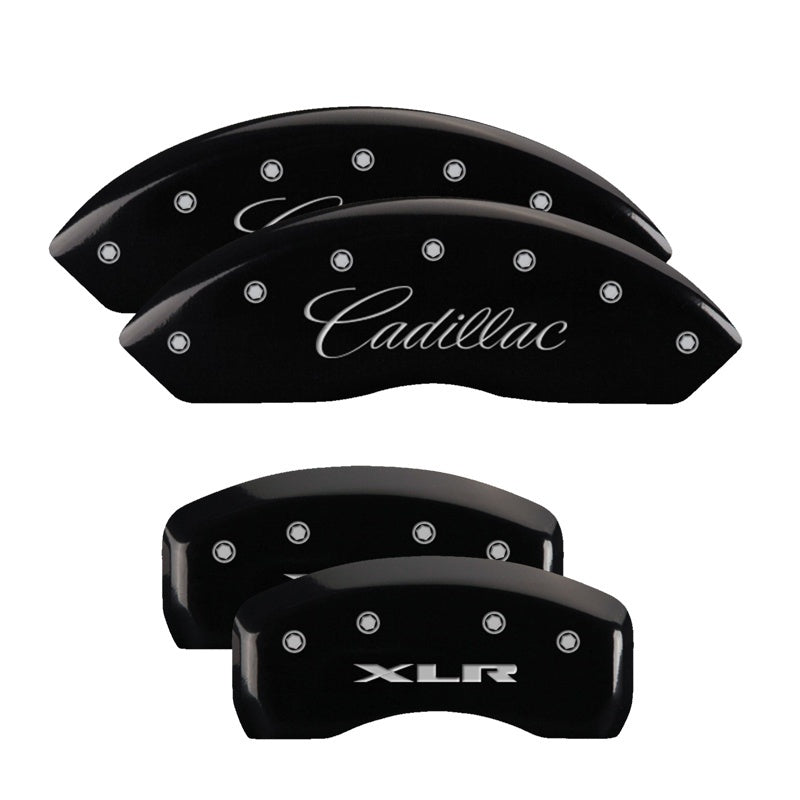 MGP 4 Caliper Covers Engraved Front Cursive/Cadillac Engraved Rear XLR Black finish silver ch