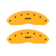 Load image into Gallery viewer, MGP 4 Caliper Covers Engraved Front &amp; Rear MGP Yellow Finish Black Char 2005 Ford Mustang