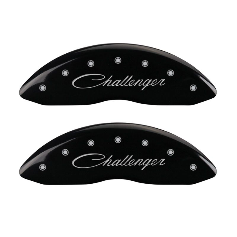 MGP 4 Caliper Covers Engraved Front Cursive/Challenger Engraved Rear RT Black finish silver ch