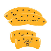 Load image into Gallery viewer, MGP 4 Caliper Covers Engraved Front Mustang Rear Bar &amp; Pony Yellow Finish Blk Char 2006 Ford Mustang