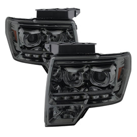 xTune Ford F150 09-14 Projector Headlights Halogen Model Only LED Halo Smoked PRO-JH-FF15009-CFB-SM