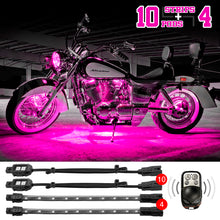 Load image into Gallery viewer, XK Glow Strips Single Color XKGLOW LED Accent Light Motorcycle Kit Pink - 10xPod + 4x8In