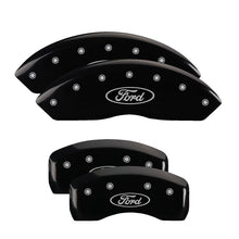 Load image into Gallery viewer, MGP 4 Caliper Covers Engraved Front &amp; Rear Oval logo/Ford Black finish silver ch