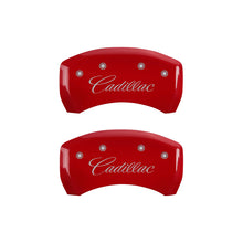 Load image into Gallery viewer, MGP 4 Caliper Covers Engraved Front &amp; Rear Cursive/Cadillac Red Finish Silver Characters