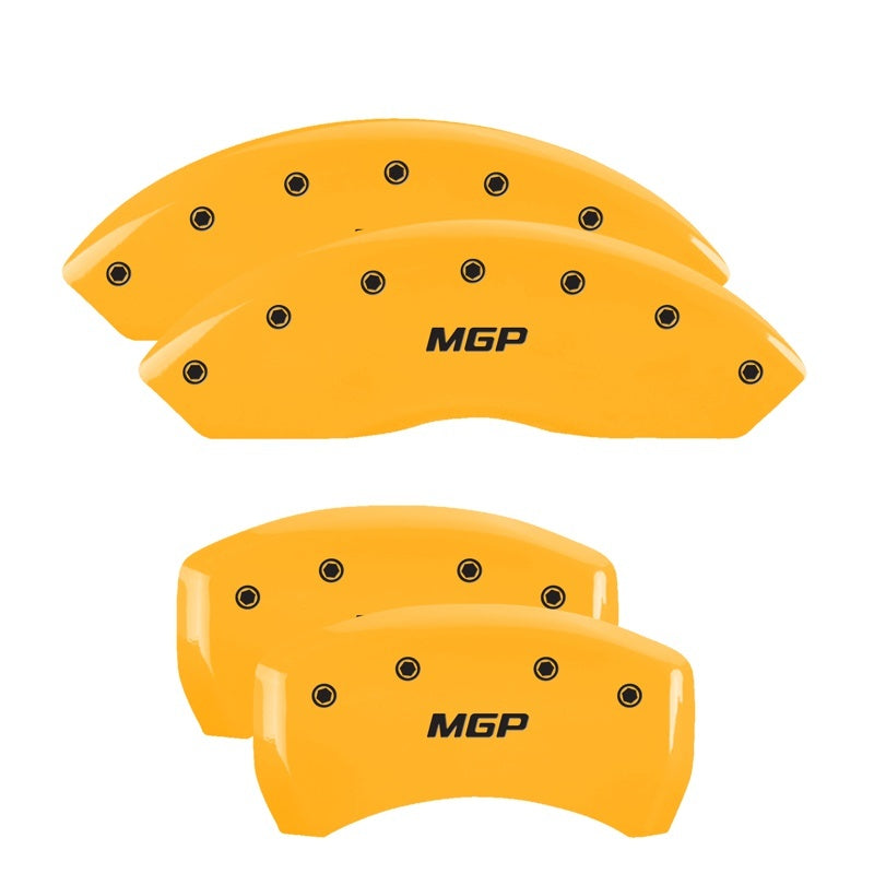 MGP 4 Caliper Covers Engraved Front & Rear MGP Yellow Finish Black Char 2014 Toyota Tundra