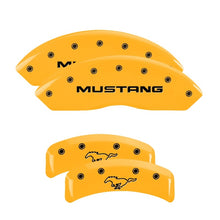 Load image into Gallery viewer, MGP 4 Caliper Covers Engraved Front Mustang Rear Pony Yellow Finish Black Char 2004 Ford Mustang