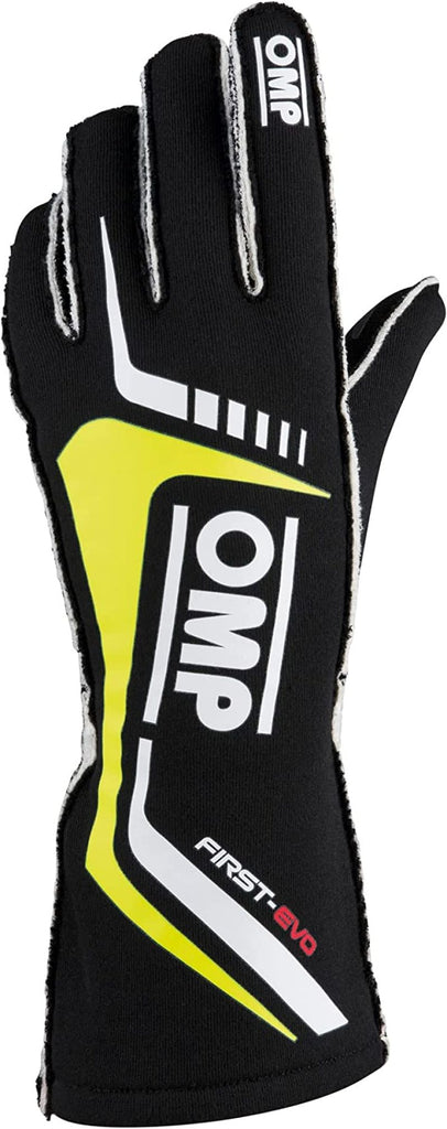 OMP First Evo Gloves Black/Yellow - Size S (Fia 8856-2018)