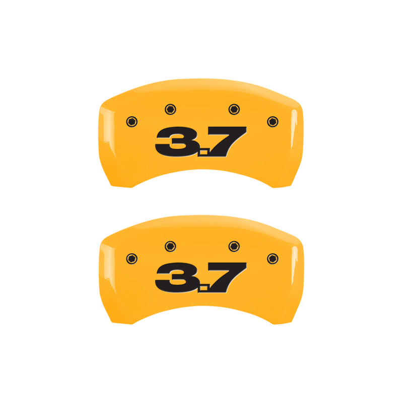 MGP 4 Caliper Covers Engraved Front Mustang Engraved Rear 37 Yellow finish black ch