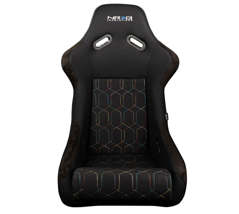 NRG FRP Bucket Seat (Black w/ Multi Color Geometric Pattern) - Large