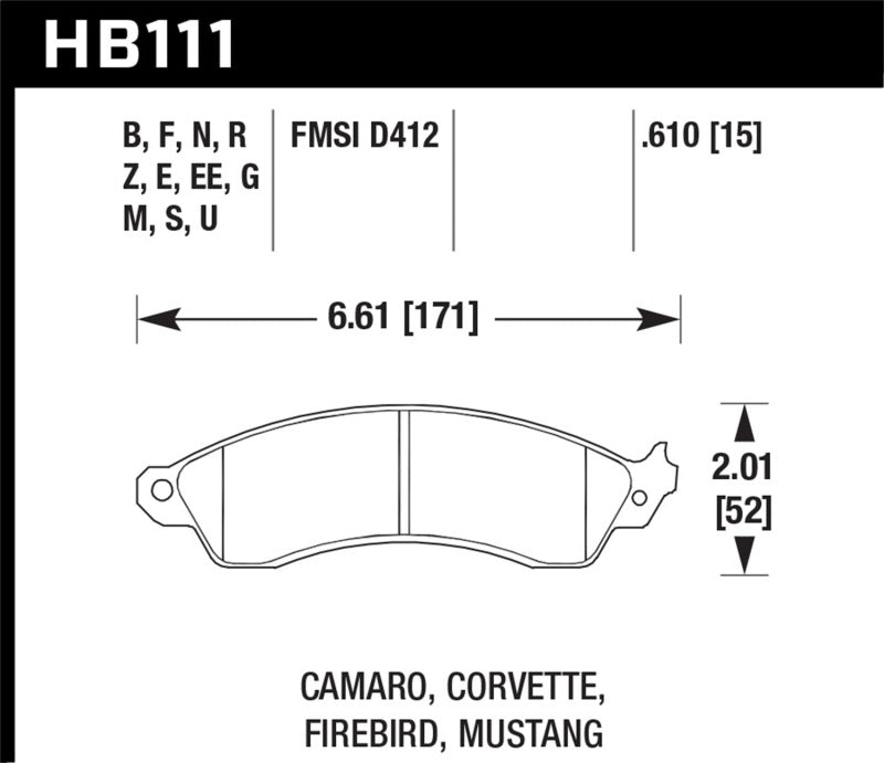 Hawk 94-04 Mustang Cobra / 88-95 Corvette 5.7L / 88-92 Camaro w/ Hvy Duty Brakes Front HP+ Street Br