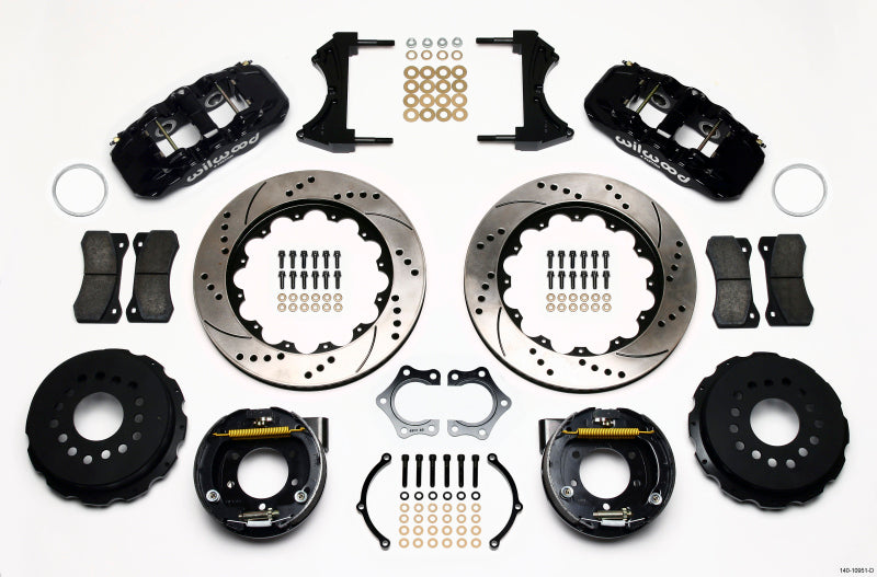 Wilwood AERO4 Rear P-Brake Kit 14.00in Drilled Mopar/Dana 2.36in Off w/Snap Ring Brng