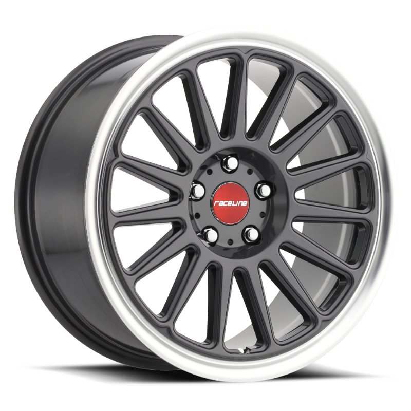 Raceline 315G Grip 17x8in / 5x112 BP / 35mm Offset / 66.6mm Bore - Gunmetal & Machined Wheel