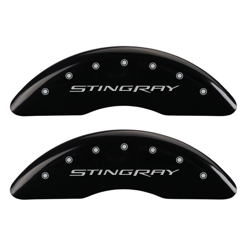 MGP 4 Caliper Covers Engraved Front & Rear Stingray Black finish silver ch