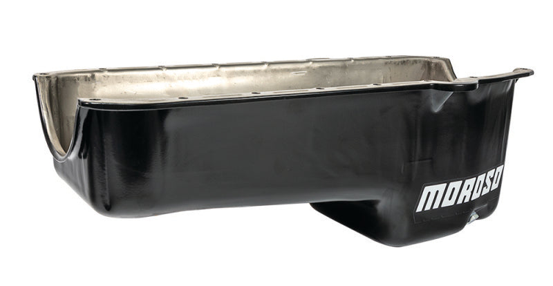 Moroso Pre-80 Chevrolet Small Block (w/Driver Side Dipstick) Wet Sump 5qt 7.5in Steel Oil Pan - Blk