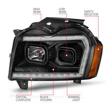 Load image into Gallery viewer, ANZO 2005-2007 Jeep Grand Cherokee Projector Headlights w/ Light Bar Switchback Black Housing