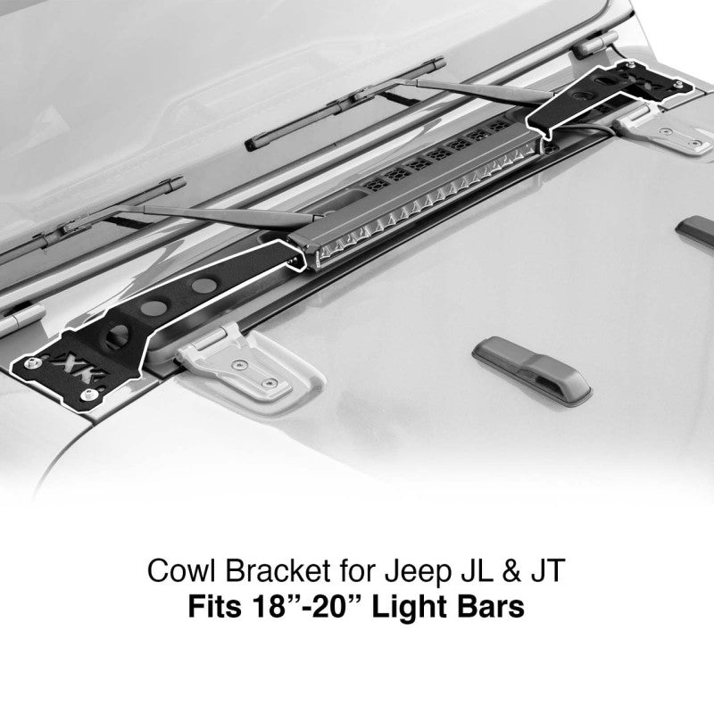 XK Glow Cowl Light Bar Bracket for Jeep Gladiator JT & Wrangler JL (18-20In Bar)