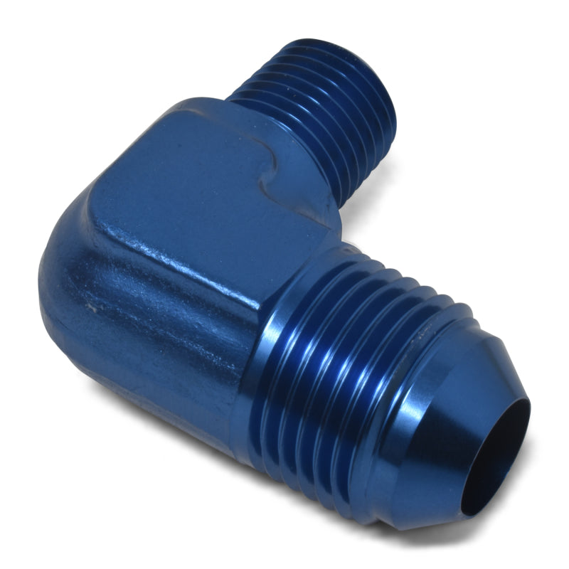 Russell Performance -8 AN to 1/4in NPT 90 Degree Flare to Pipe Adapter (Blue)