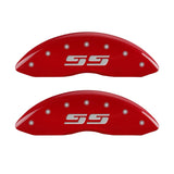 MGP Front set 2 Caliper Covers Engraved Front Silverado style/SS Red finish silver ch