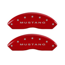 Load image into Gallery viewer, MGP 4 Caliper Covers Engraved Front Mustang Engraved Rear Bar &amp; Pony Red finish silver ch