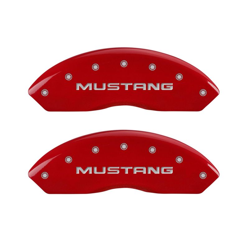 MGP 4 Caliper Covers Engraved Front Mustang Engraved Rear Pony Red finish silver ch