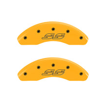 Load image into Gallery viewer, MGP 4 Caliper Covers Engraved Front &amp; Rear Impala style/SS Yellow finish black ch