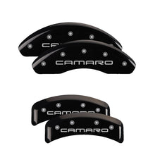 Load image into Gallery viewer, MGP 4 Caliper Covers Engraved Front &amp; Rear Gen 4/Camaro Black finish silver ch