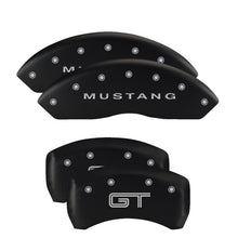 Load image into Gallery viewer, MGP 4 Caliper Covers Engraved Front Mustang Engraved Rear GT Black finish silver ch