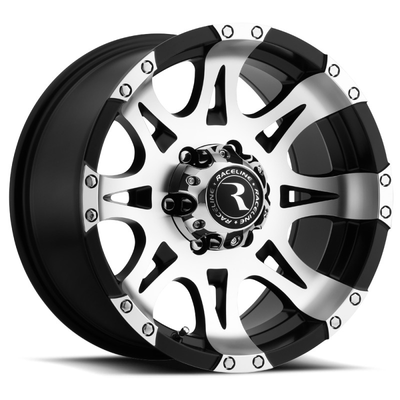 Raceline 982 Raptor 17x9in / 8x165.1 BP / -12mm Offset / 130.81mm Bore - Black & Machined Wheel