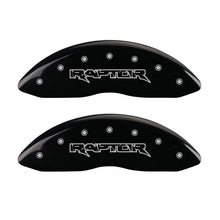 Load image into Gallery viewer, MGP 4 Caliper Covers Engraved Front &amp; Rear Raptor Black finish silver ch