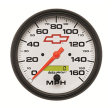 Load image into Gallery viewer, AutoMeter Gauge Speedometer 5in. 160MPH Elec. Programmable Chevy Red Bowtie White