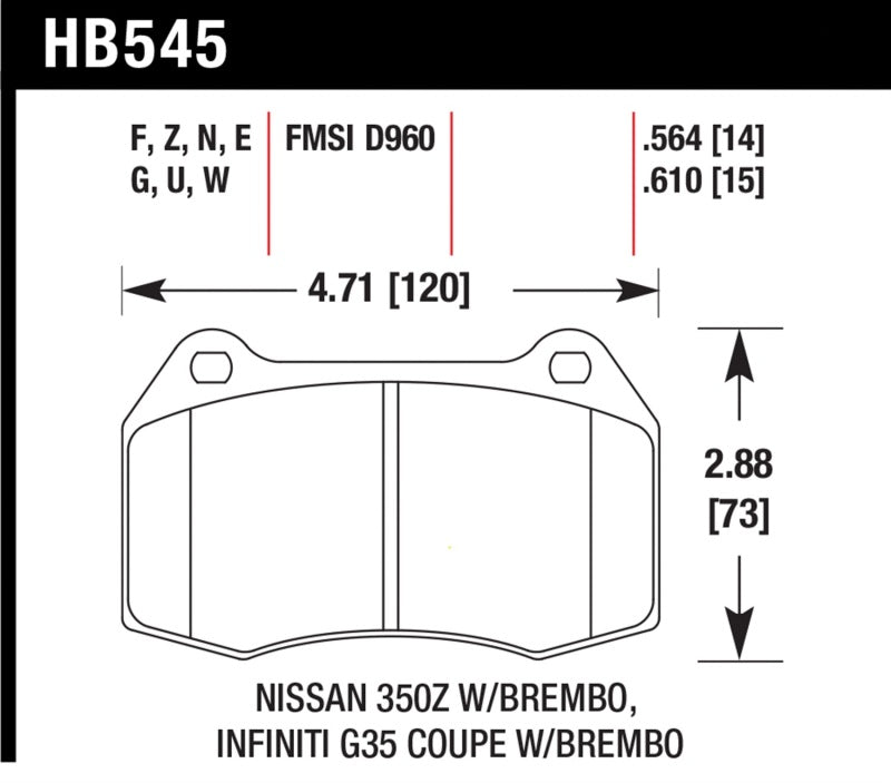 Hawk 03-07 G35/350z w/ Brembo Performance Ceramic Street Front Brake Pads