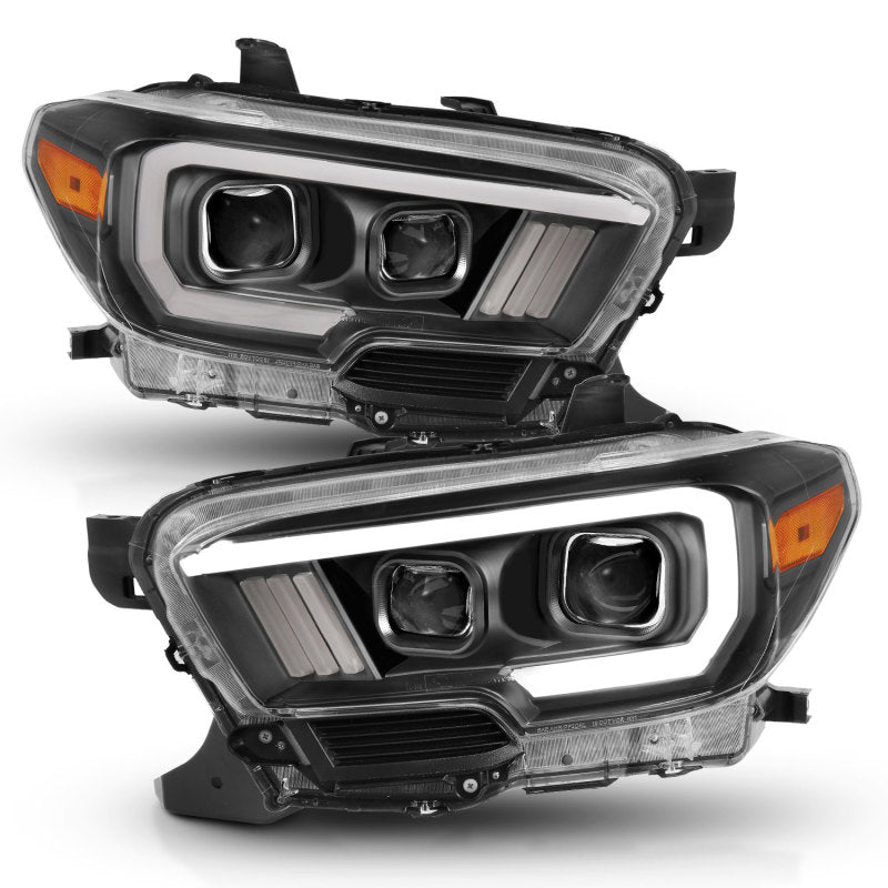 ANZO 2016-2017 Toyota Tacoma Projector Headlights w/ Plank Style Switchback Black w/ Amber w/ DRL