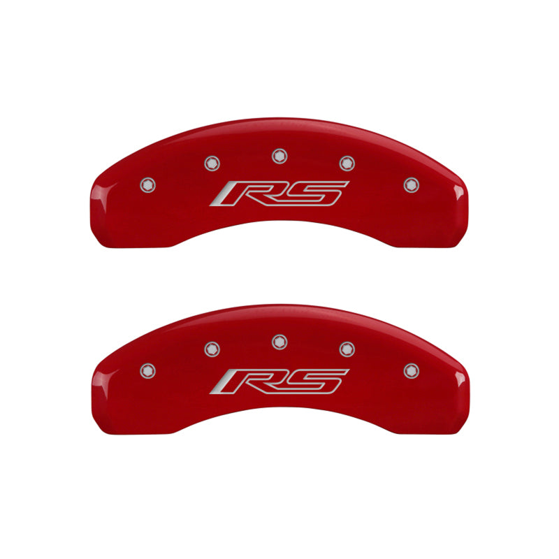 MGP 4 Caliper Covers Engraved Front Gen 5/Camaro Engraved Rear Gen 5/RS Red finish silver ch