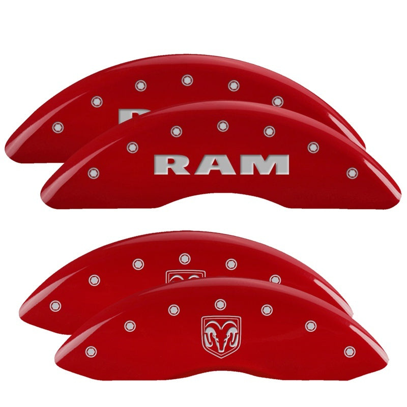 MGP 4 Caliper Covers Engraved Front RAM Engraved Rear RAMHEAD Red finish silver ch