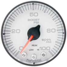 Load image into Gallery viewer, Autometer Spek-Pro 2 1/16in 100PSI Stepper Motor W/Peak &amp; Warn White/Black Boost Gauge