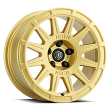 Load image into Gallery viewer, ICON Ricochet 15x7 5x100 15mm Offset 4.6in BS 56.1mm Bore Gloss Gold Wheel