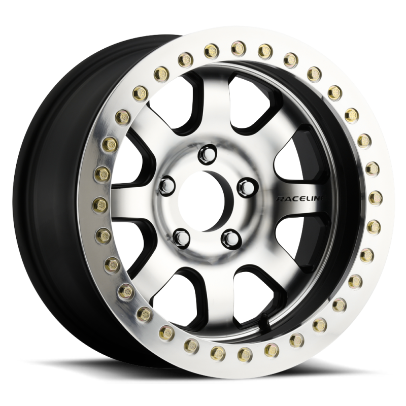 Raceline RT260 Avenger 17x8.5in/5x127 BP/-25mm Offset/83.82mm Bore - Black & Machined Beadlock Wheel