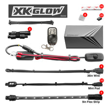 Load image into Gallery viewer, XK Glow Strips Single Color XKGLOW LED Accent Light Motorcycle Kit Green - 10xPod + 4x8In