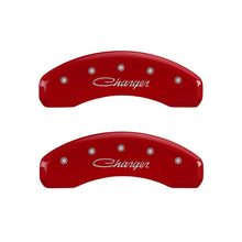 Load image into Gallery viewer, MGP 4 Caliper Covers Engraved Front &amp; Rear Cursive/Charger Red finish silver ch