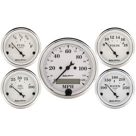 Autometer Old Tyme White 5 Piece Kit (Elec Speed/Elec Oil Press/Water Temp/Volt/Fuel Level) In-Dash