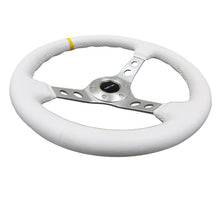 Load image into Gallery viewer, NRG Reinforced Steering Wheel (350mm / 3in. Deep) Wht Leather w/Silver Spoke &amp; Single Yellow Mark