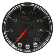 Load image into Gallery viewer, Autometer Spek-Pro Gauge Boost 2 1/16in 35psi Stepper Motor W/Peak &amp; Warn Black/Chrome