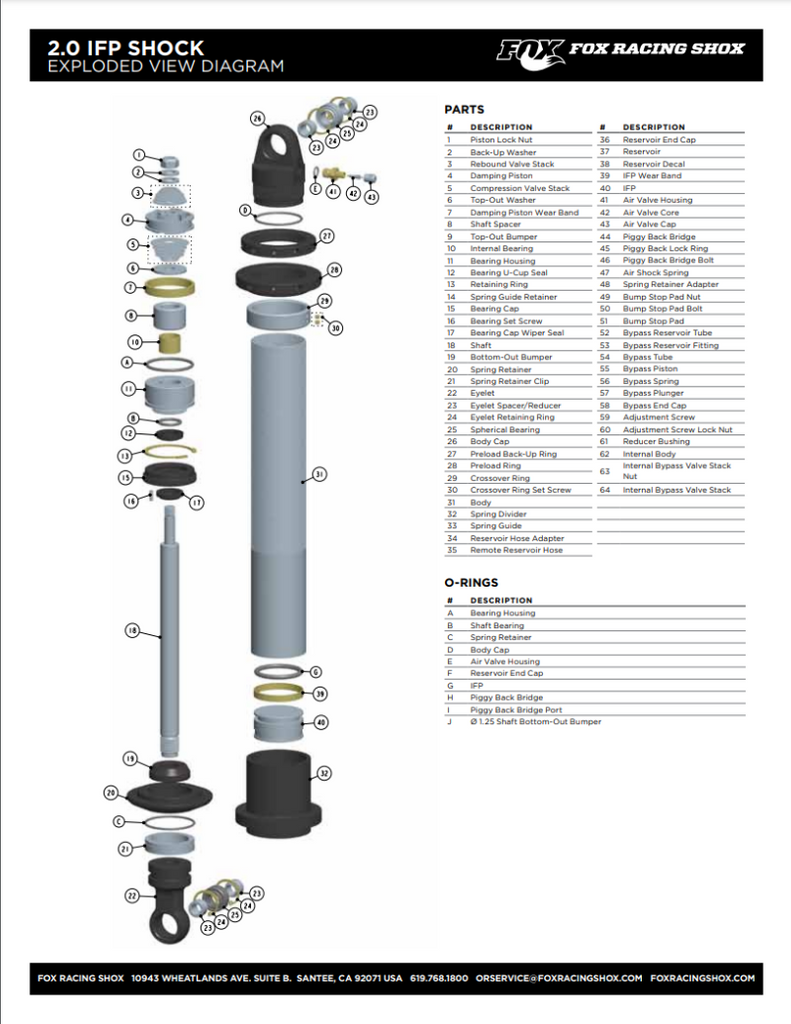 Fox Valve 1.600 OD x 0.504 ID x 0.008 TH