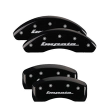 Load image into Gallery viewer, MGP 4 Caliper Covers Engraved Front &amp; Rear Impala Black finish silver ch