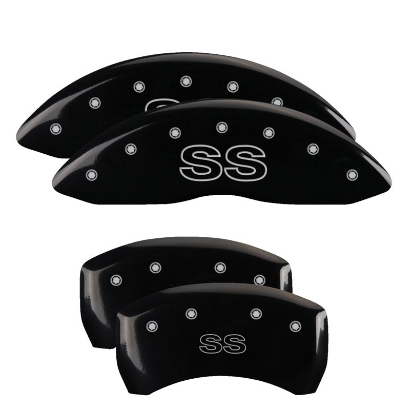 MGP 4 Caliper Covers Engraved Front & Rear Classic/SS Black finish silver ch