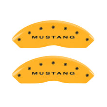 Load image into Gallery viewer, MGP 4 Caliper Covers Engraved Front Mustang Rear Bar &amp; Pony Yellow Finish Blk Char 2006 Ford Mustang