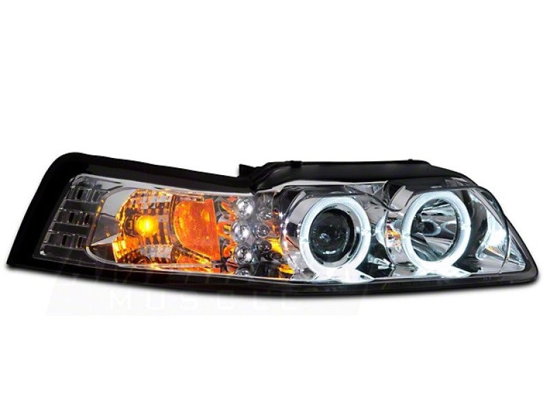 Raxiom 13-14 Ford Mustang LED Halo Projector Headlights- Black Housing (Clear Lens)