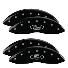 Load image into Gallery viewer, MGP 4 Caliper Covers Engraved Front &amp; Rear Oval logo/Ford Black finish silver ch